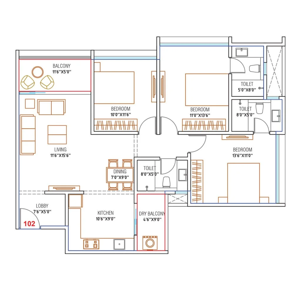 Krisala Hiranandani Evita Hinjewadi Hinjewadi 3 BHK Ultra Floor Plan Image
